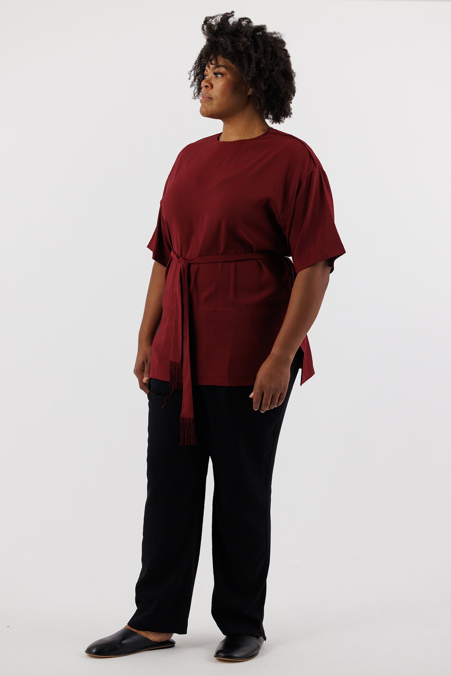 T SHIRT WITH TIE PLUM