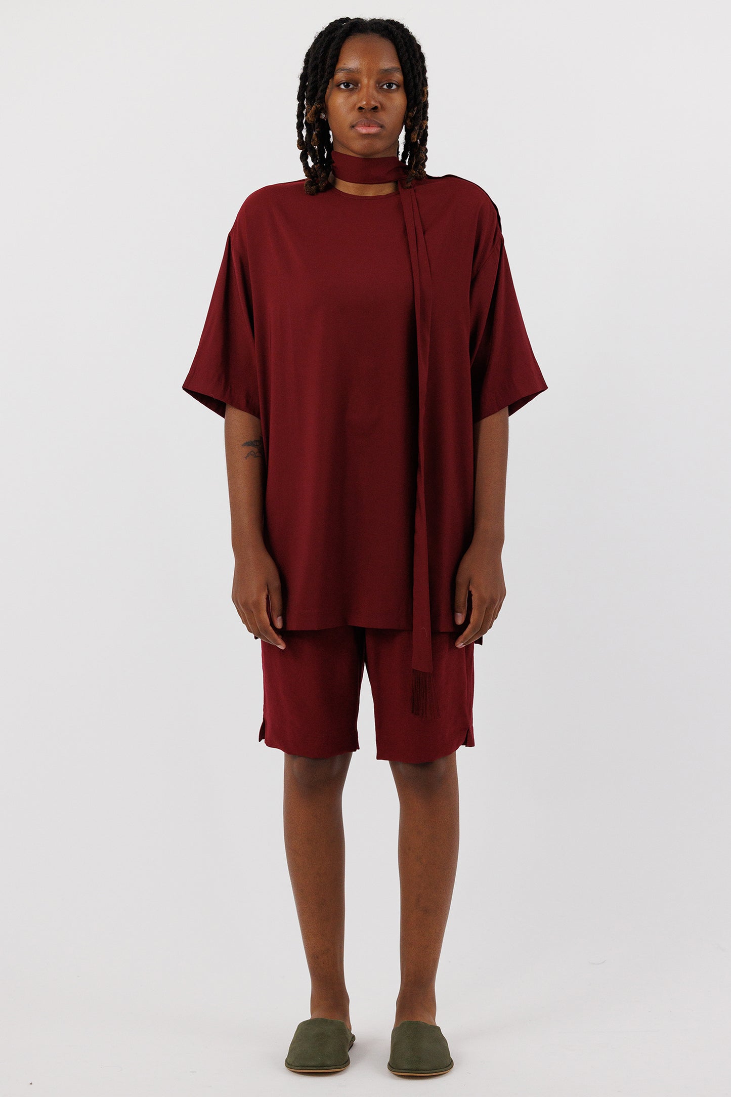 T SHIRT WITH TIE PLUM