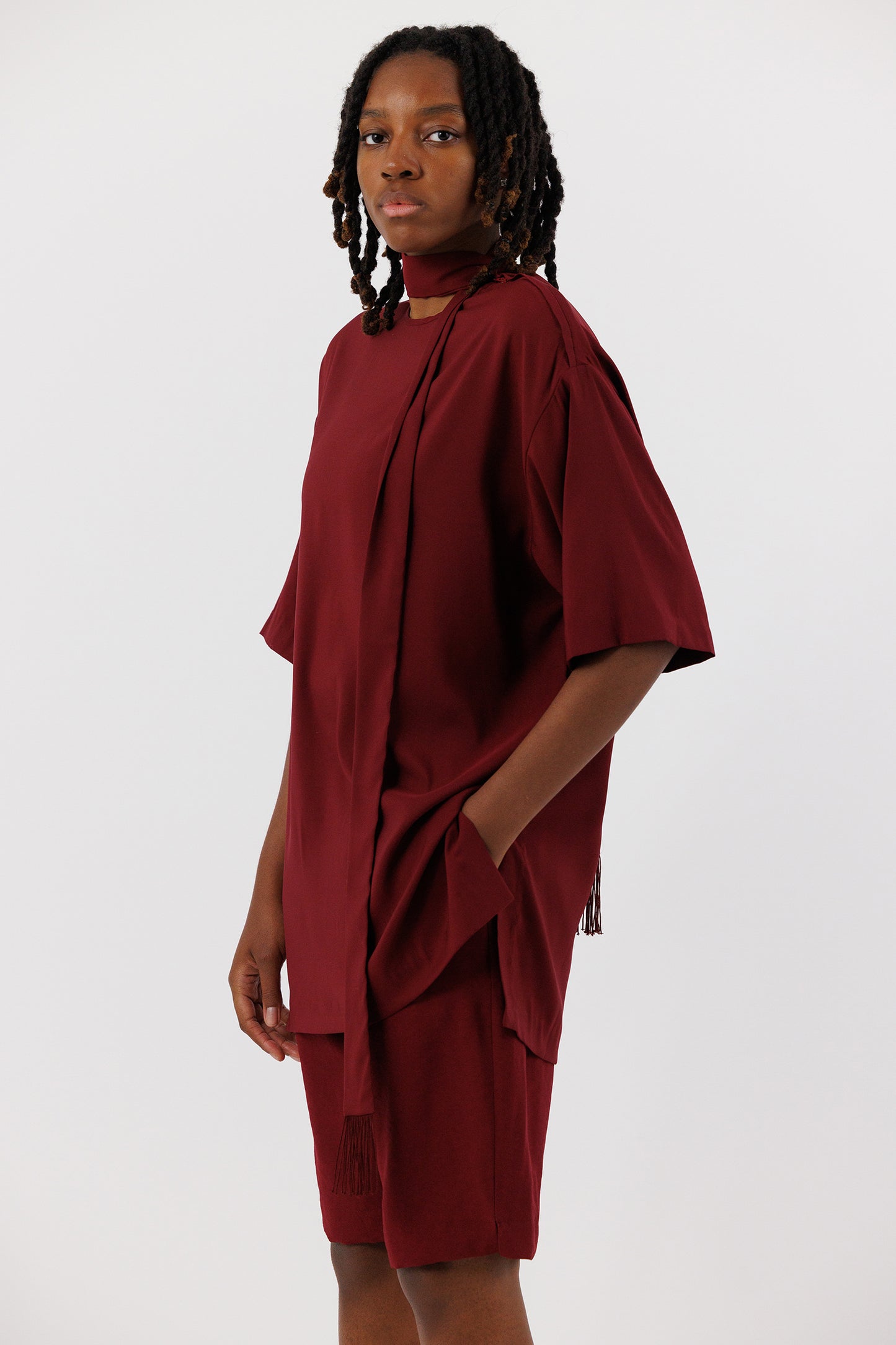 T SHIRT WITH TIE PLUM