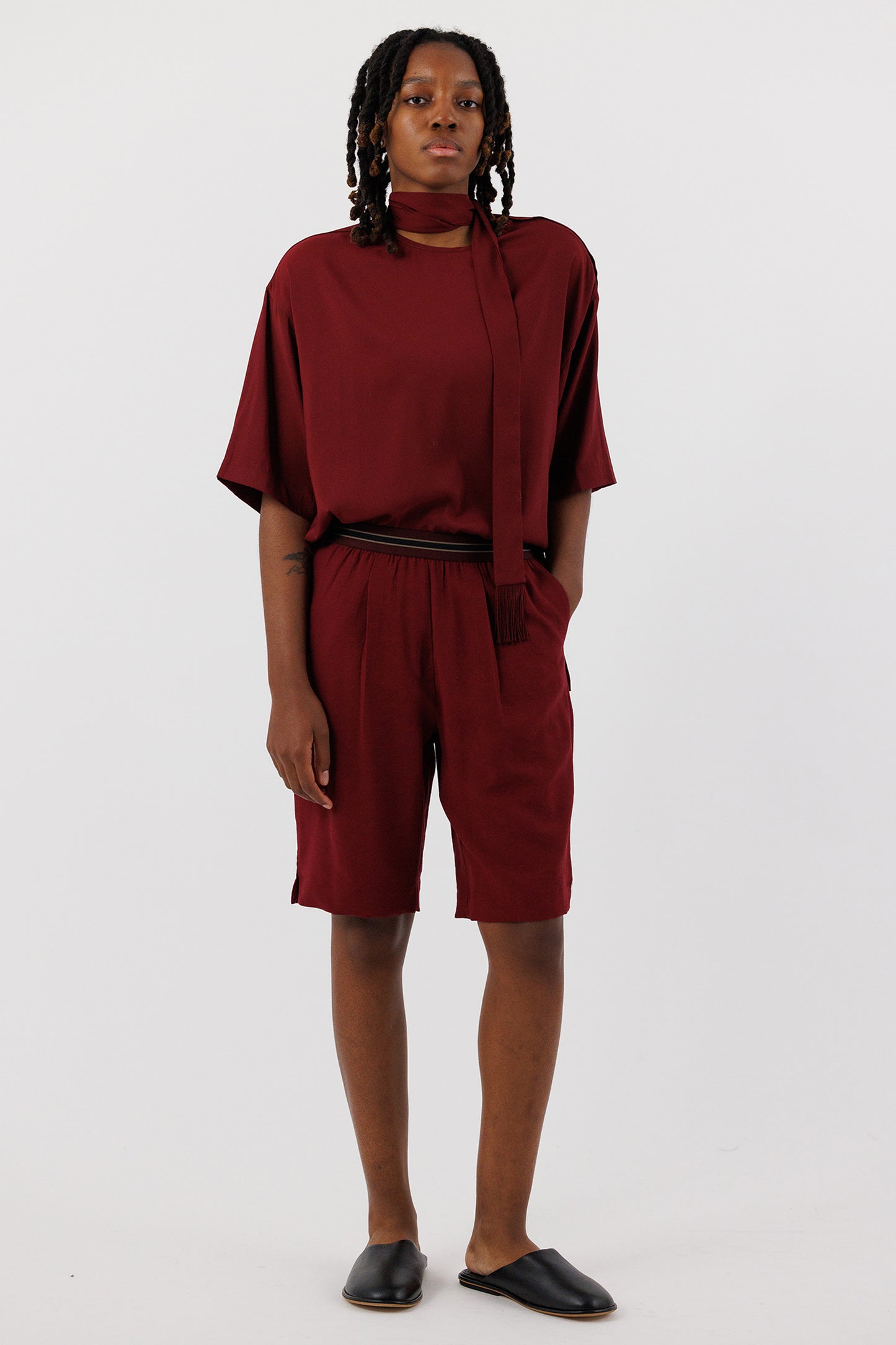 T SHIRT WITH TIE PLUM