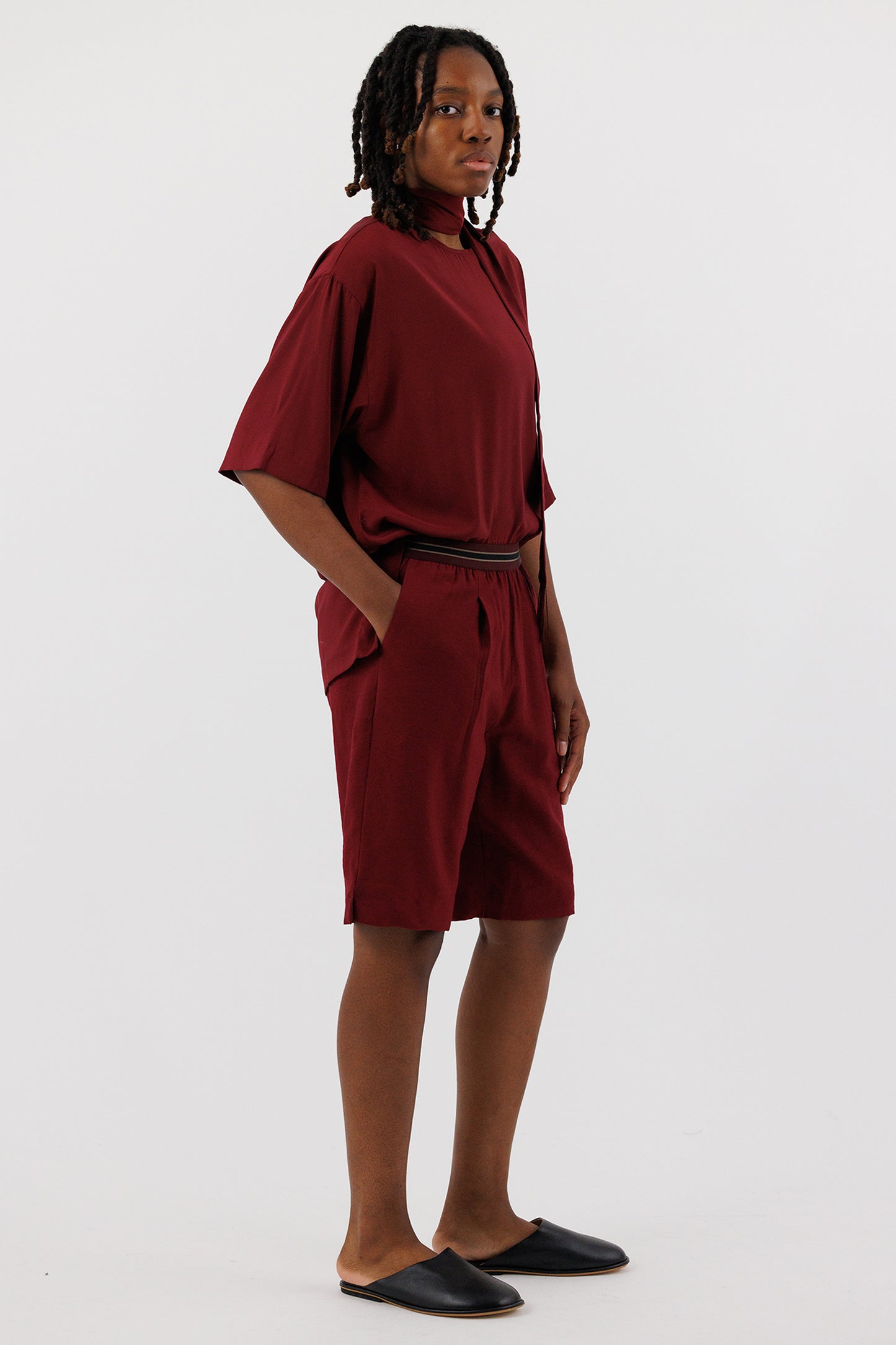 T SHIRT WITH TIE PLUM
