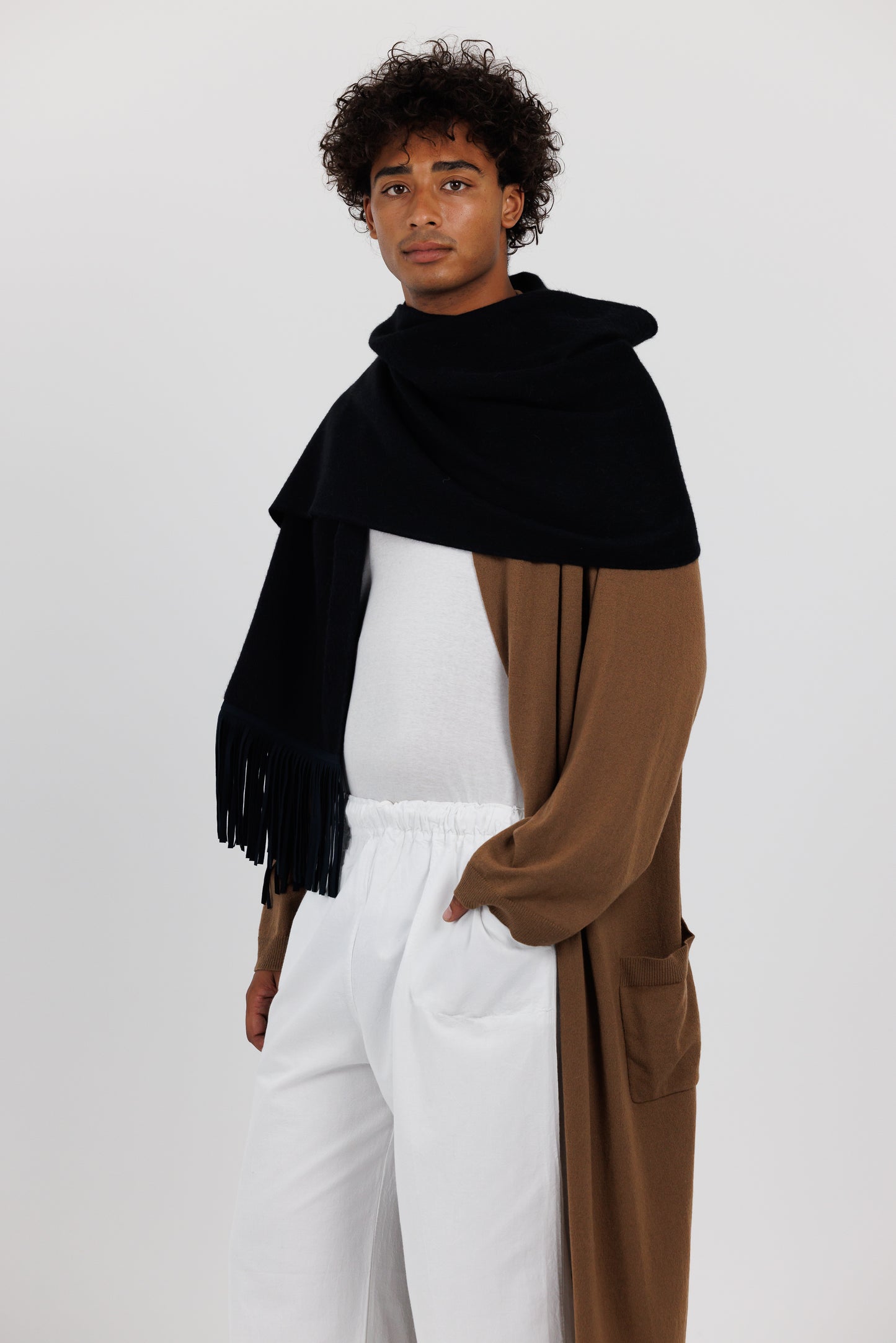 FRINGED SHAWL w SUEDE