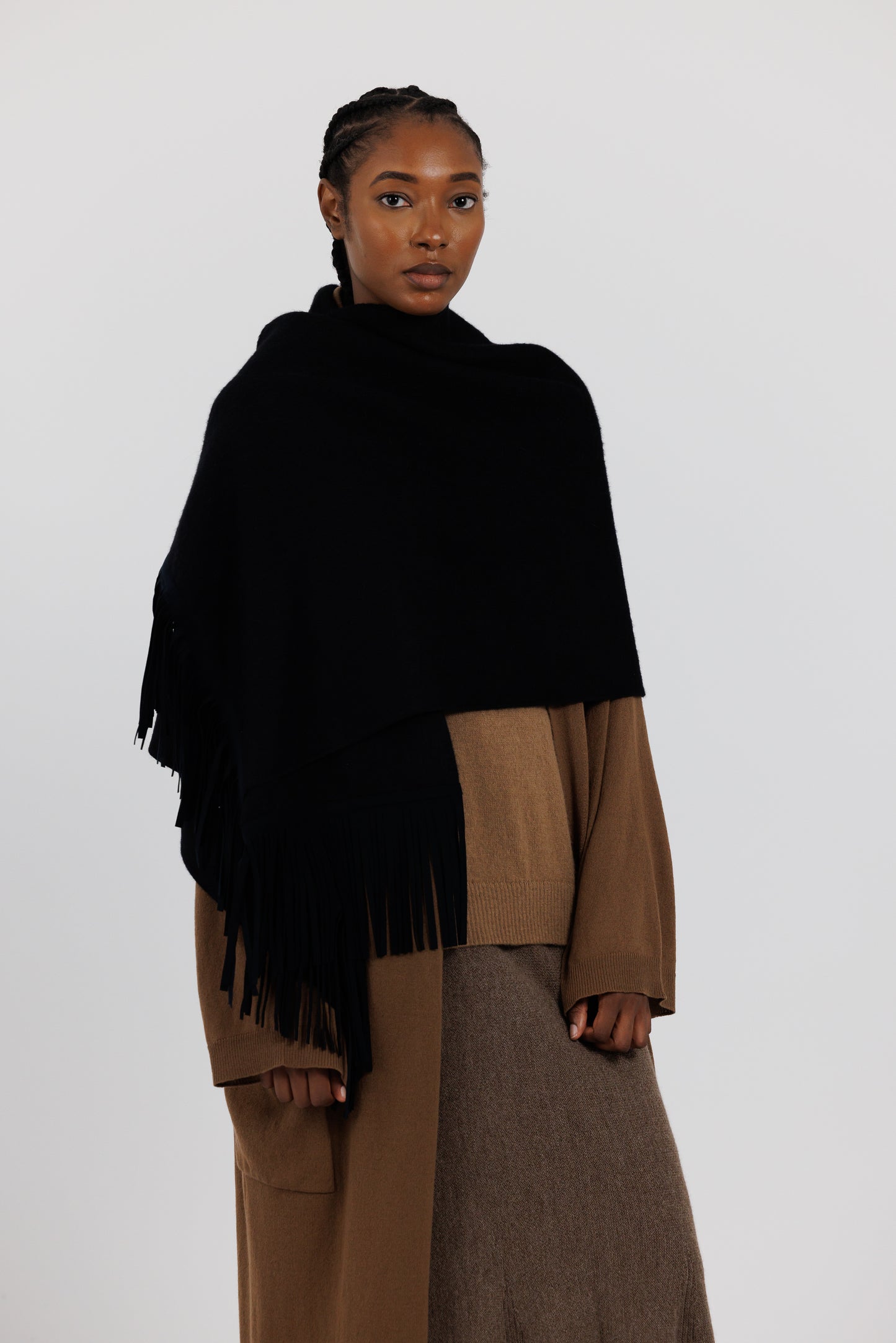 FRINGED SHAWL w SUEDE